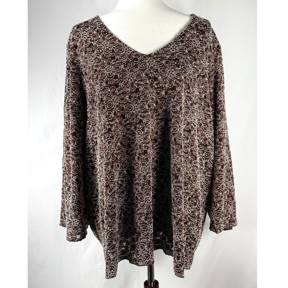 Maggie Barnes Tops - Vintage Maggie Barnes Brown Tunic‎ Top White Micro Beaded  Size 3X Glam Party